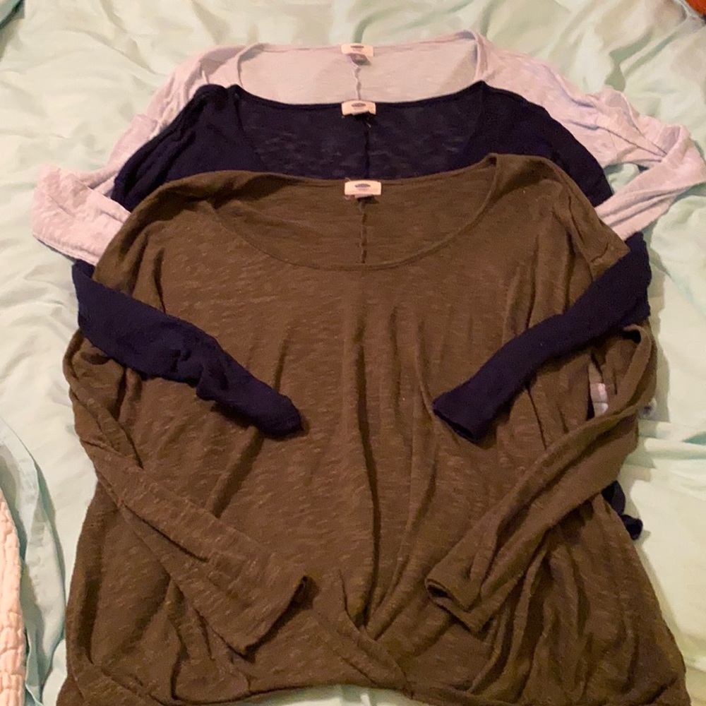 3 pack long sleeve drape front tops